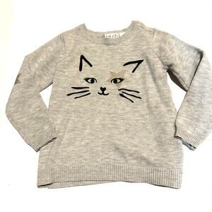 Blush Gray Cat Face Star Sweater Girls Medium Size 8